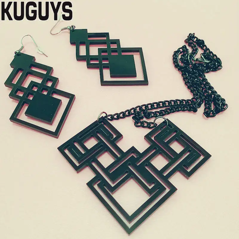KUGUYS Трендовое ювелирное изделие черное геометрическое ожерелье для женщин
