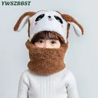 Новая Осенняя детская зимняя комплекты из шарфа с пандой и кроликом для маленькой девочки с капюшоном, детская трикотажная шапочка для маленьких девочек шляпа на открытом воздухе-весна; Теплый жакет для девочек и мальчиков, мультяшный головной убор