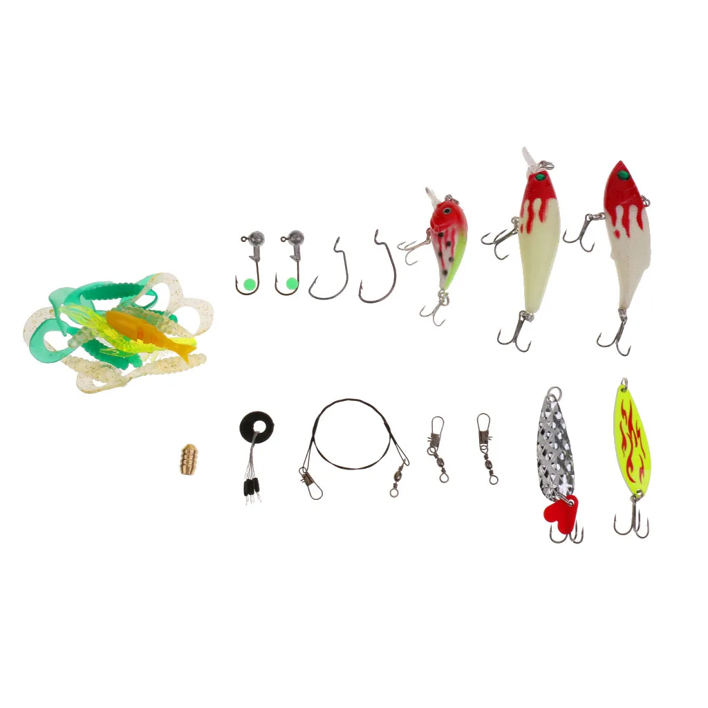 

27 Pieces Utility Hook Fishing Lure Set Kit Soft Hard Bait Tackle Freshwater