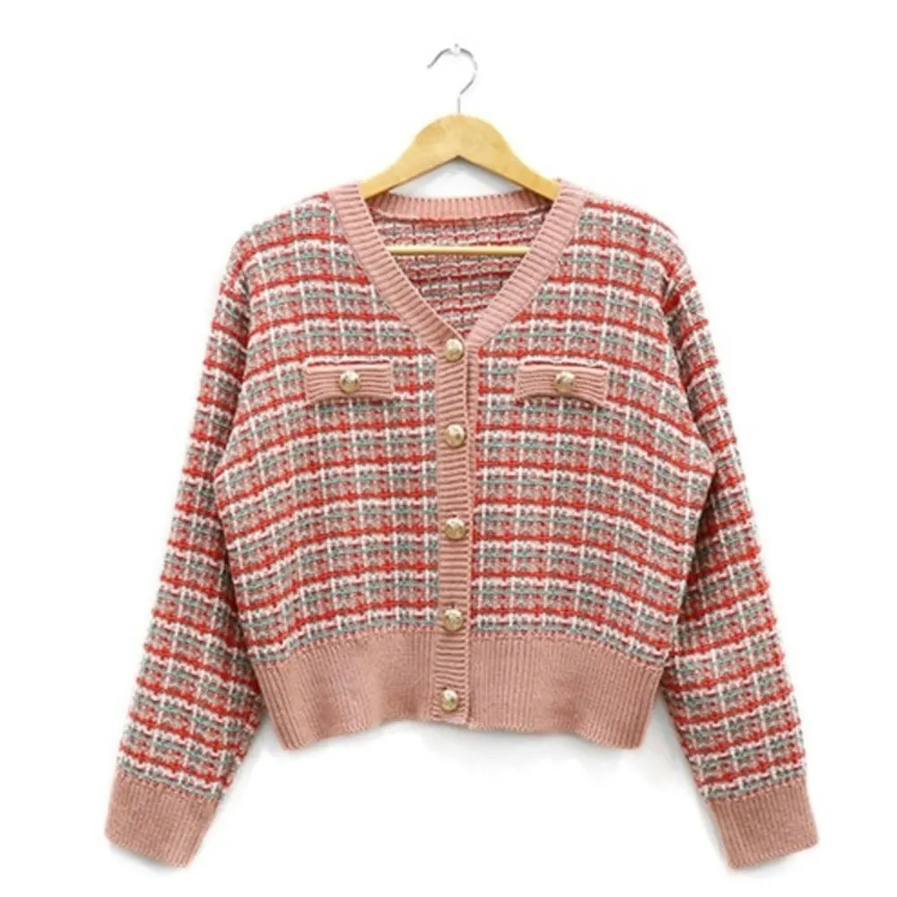 

Jocoo Jolee Elegant Plaid Knitted Cardigan Women Sweater Vintage Single-breasted Cropped Cardigans Casual Harajuku Sweaters