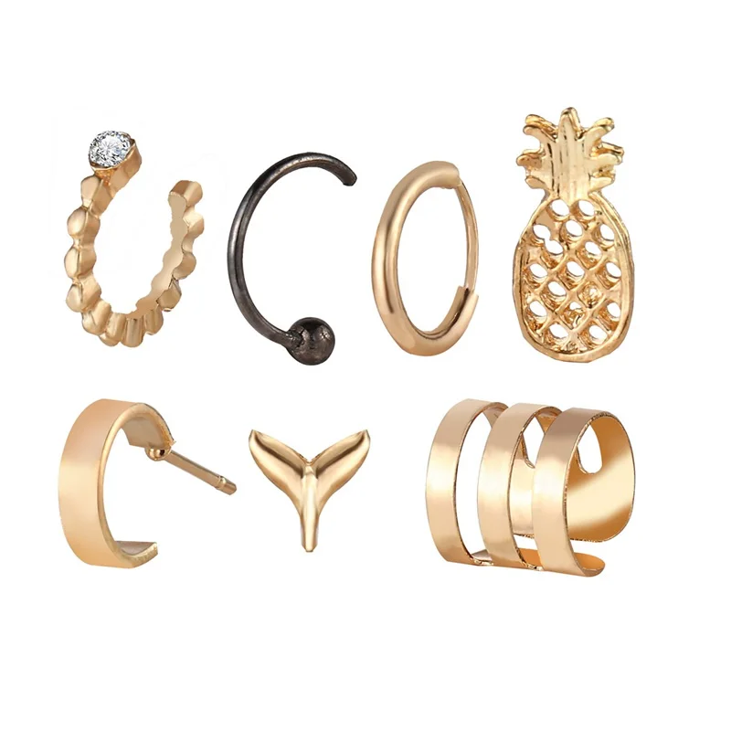 

7 pcs/set earring Pineapple fishtail stud earrings for women stud earrings Seven-piece ladies fashion Irregular shape Ear clip