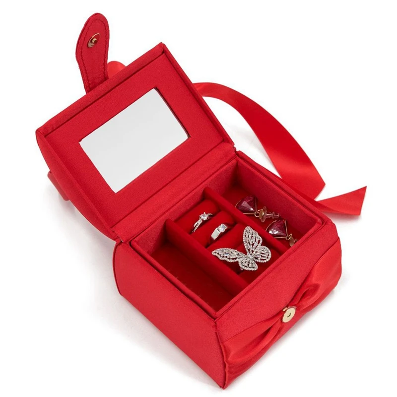 

3 Pcs Jewelry PU Leather Storage Box Jewelry Portable Bowknot Small Suitcase White Pink Red