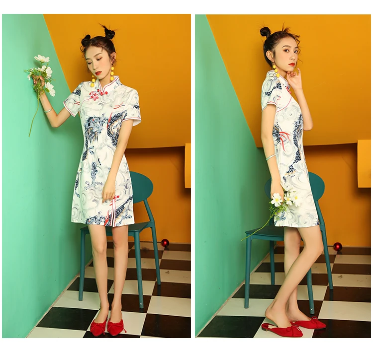 SWEETXUE китайское платье для женщин Cheongsam Современные вечерние платья с животным принтом Тонкий Сплит Пряжка китайский воротник Qipao платье