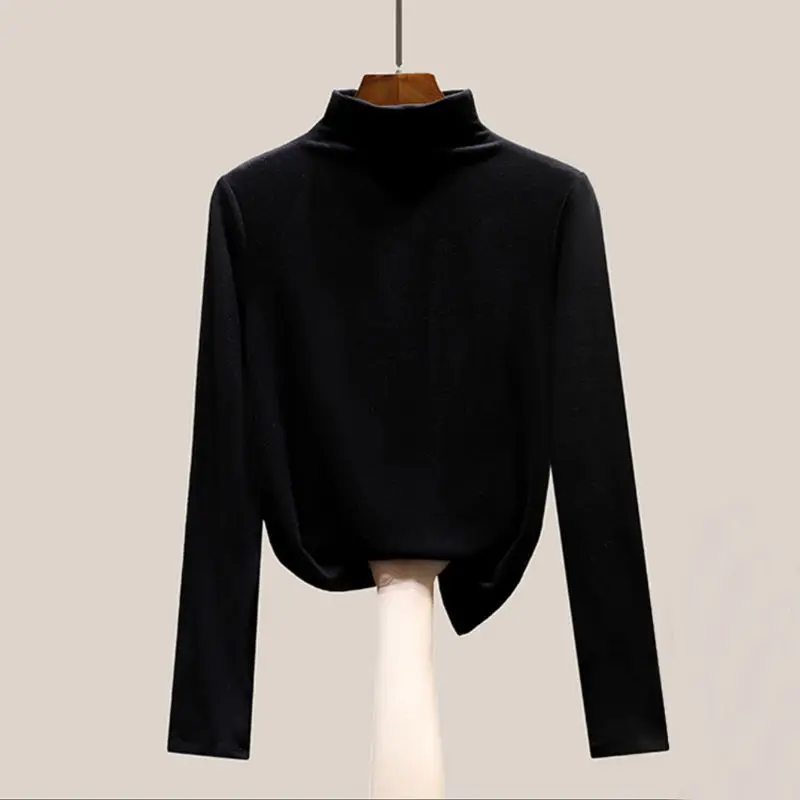 

DUOFAN пуловер Dralon с коротким воротником Женская Базовая одежда Теплый Бархатный Свитшот толстые рубашки с длинным рукавом