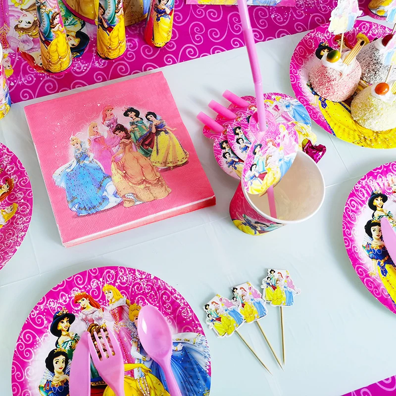 Suministros de fiesta de cumplea&ntilde;os para ni&ntilde;os y ni&ntilde;as, Set de guirnalda de papel de Disney, platos, tazas, decoraci&oacute;n para Baby Shower, 61 piezas-2