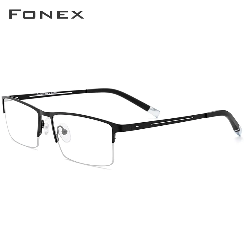 Очки из FONEX сплава, полуквадратные очки для близорукости, оправы для очков по рецепту, мужские новые полуоправы, оптические оправы, очки 8825 - Цвет оправы: Черный
