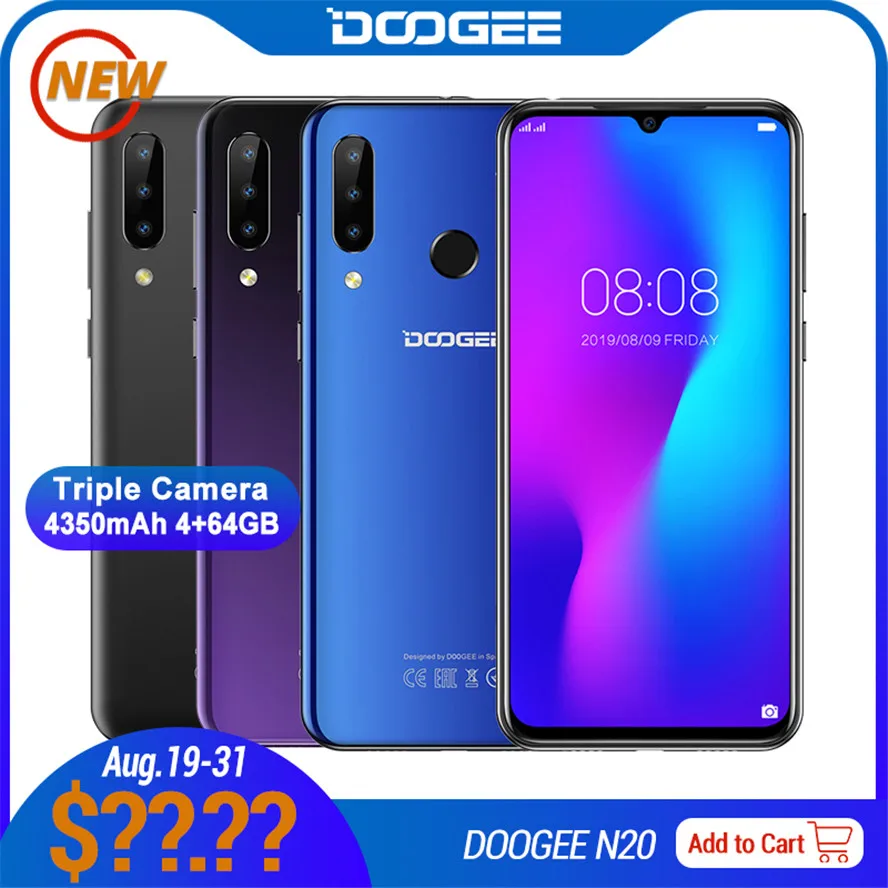 

DOOGEE N20 смартфон с 6,3-дюймовым дисплеем, восьмиядерным процессором MTK6763V, ОЗУ 4 Гб, ПЗУ 64 ГБ, 16 МП, 8 Мп, 8 Мп, 8 Мп, Android 9,0, 4350 мАч