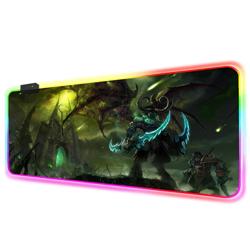 RGB Illidan World of Warcraft игровой коврик для мыши Большой Аниме подсветка WOW Коврик XXL