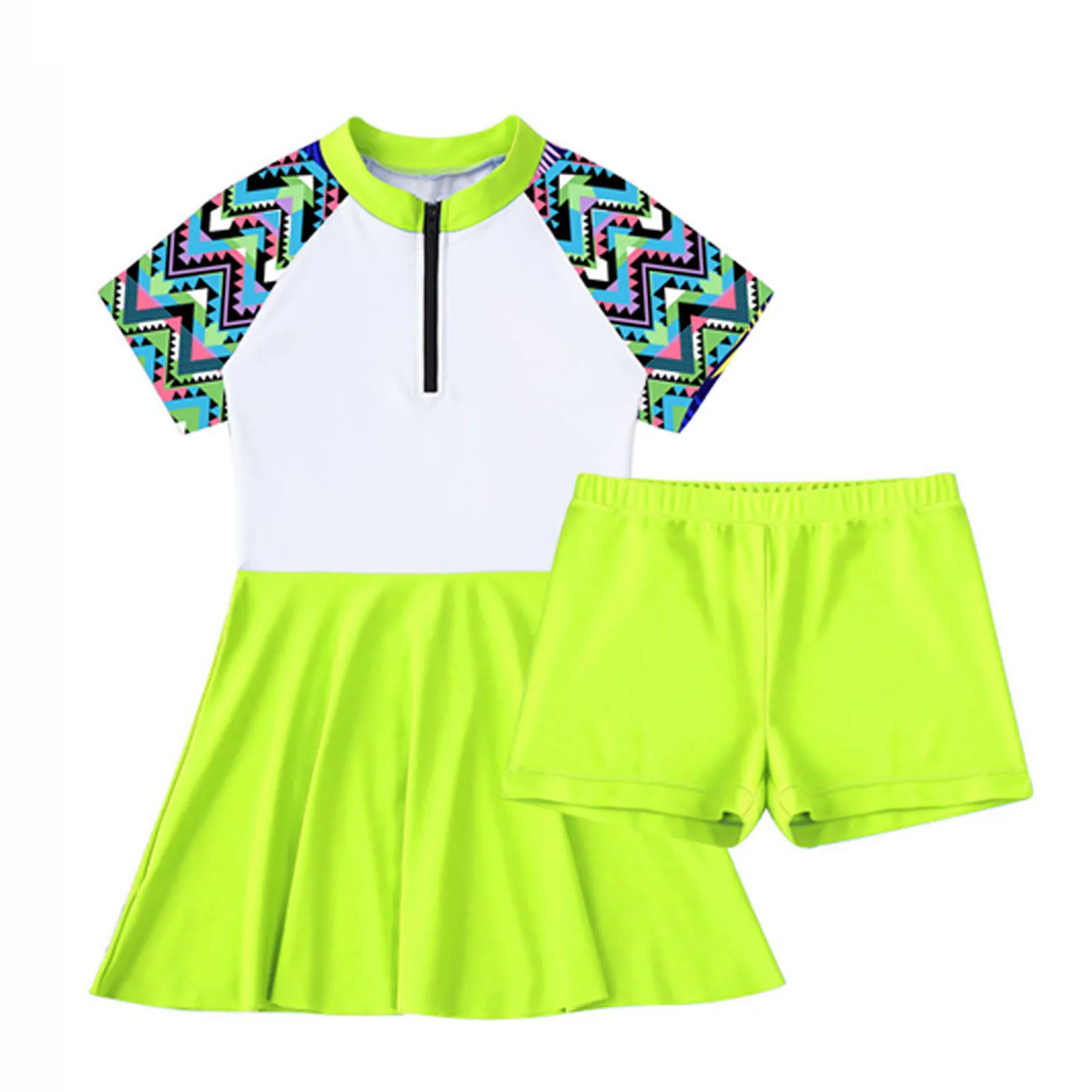 2 шт. детский купальник с коротким рукавом и молнией спереди до колена - купить по