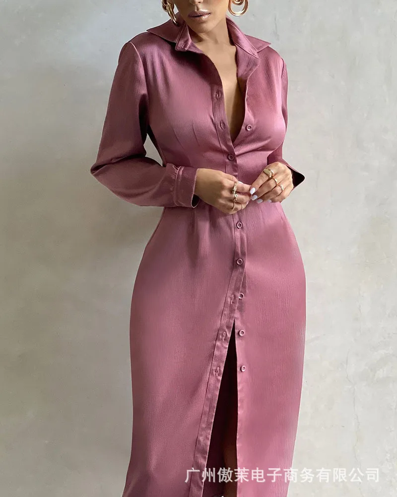 

New sexy women's elegant slim long shirt satin skirt