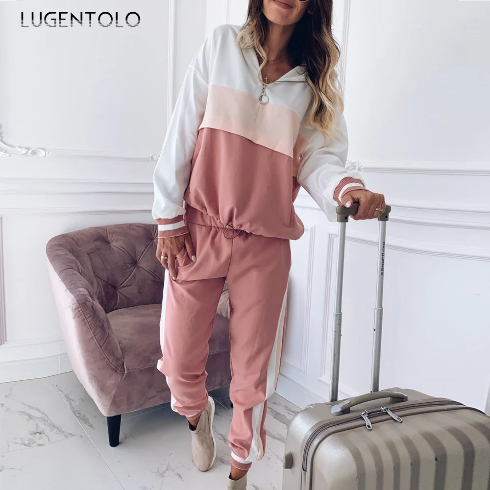 Lugentolo женский костюм с капюшоном Цвет Повседневная спортивная мода длинными