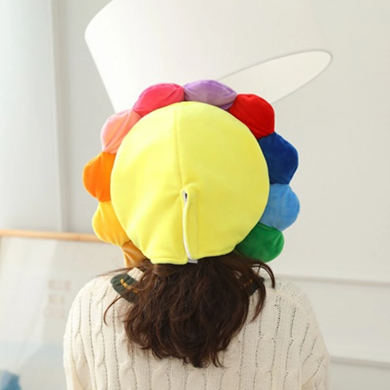 

Rainbow Colorful Sunflower Plush Hat Funny Stuffed Toy Cosplay Headgear Hood Cap U4LE