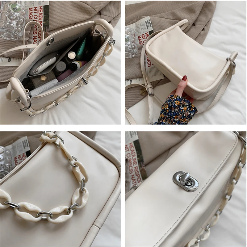 

Trendy Acrylic Chain Shoulder Bags For Women Brand Designer Roomy Ladies Crossbody Bags Soft PU Leather Handbags Summer 2021