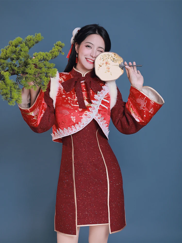 

4 jins of homemade kancil improved long of the republic of China new long-sleeve huai girl toast qipao dress dress