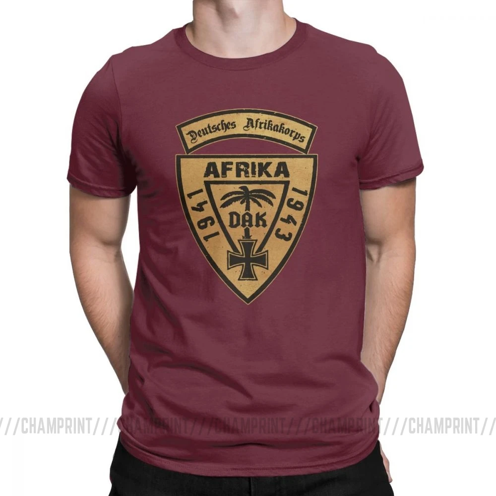 Мужская футболка для отдыха с круглым вырезом, хлопковая Футболка DAK Deutsches Africa 1941-43, футболки с графическим принтом - Цвет: Бургундия