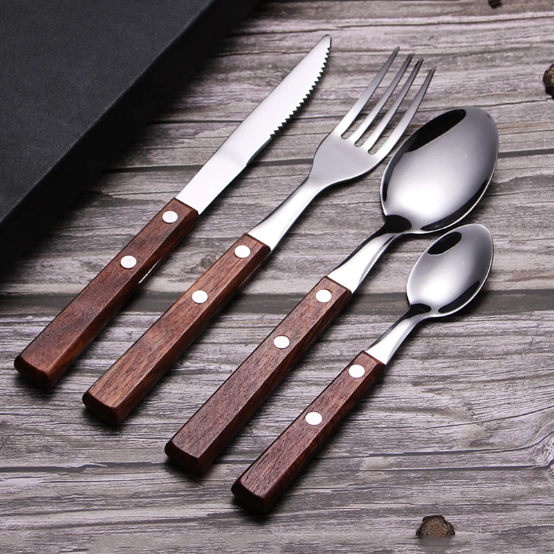 1 шт. вилка и нож из нержавеющей стали с деревянной ручкой | Дом сад