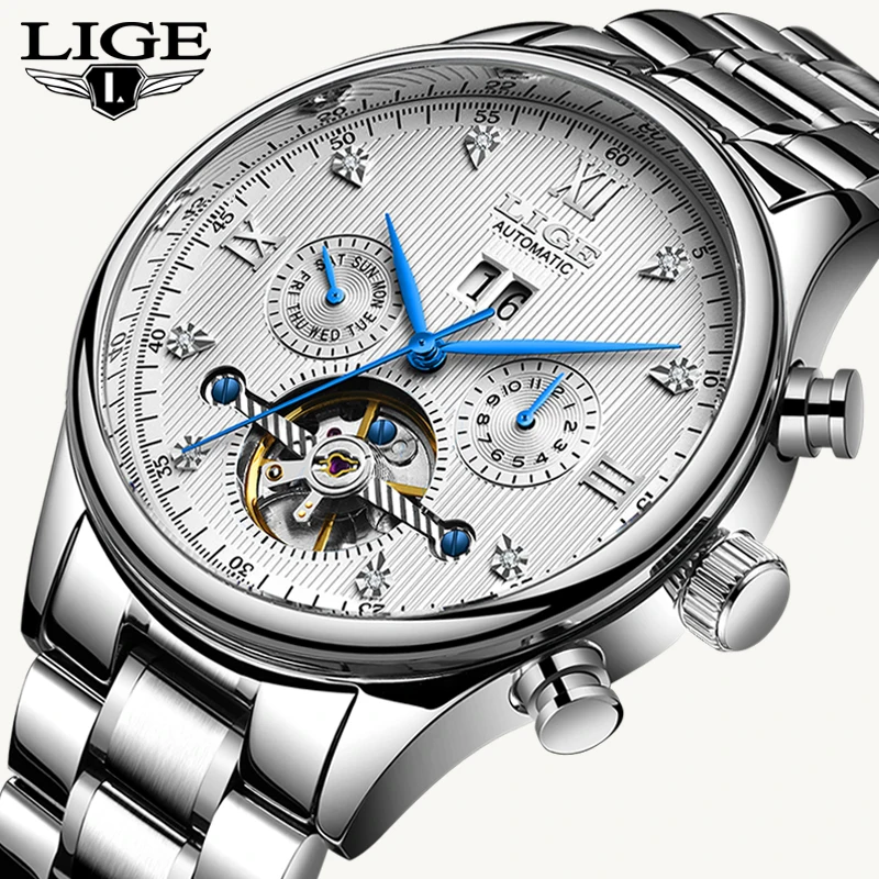 LIGE Автоматическая техника мужские часы лучший бренд класса люкс Tourbillon бизнес все