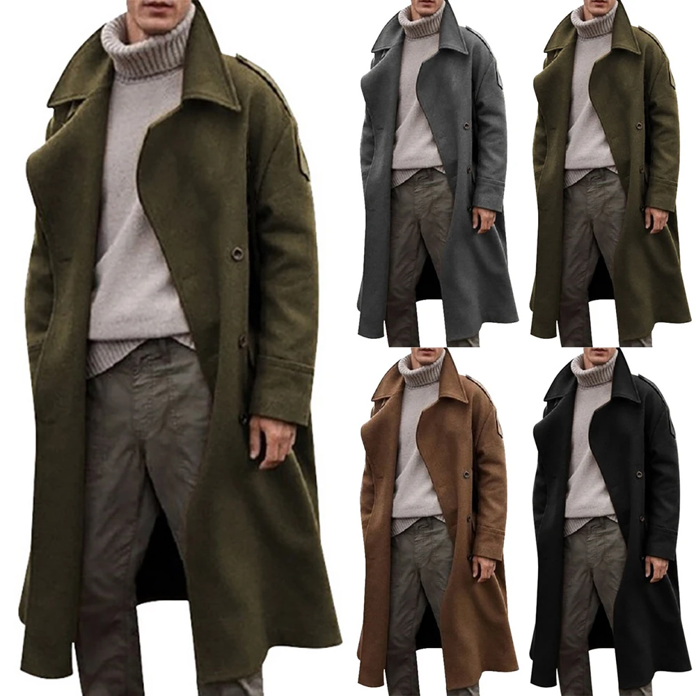 

Winter Coat Men Long Trench Coat Casual Outwear Loose Jacket Fashion Men's Clothing Male Overcoat with Epaulettes Mens Jacket