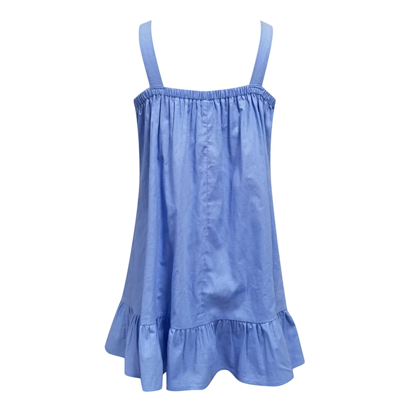 

Women Mini Dress Summer Casual Sleeveless Halter Solid Beach Short Dresses Round Neck Sling Fashion Beach Clothes Plus Size