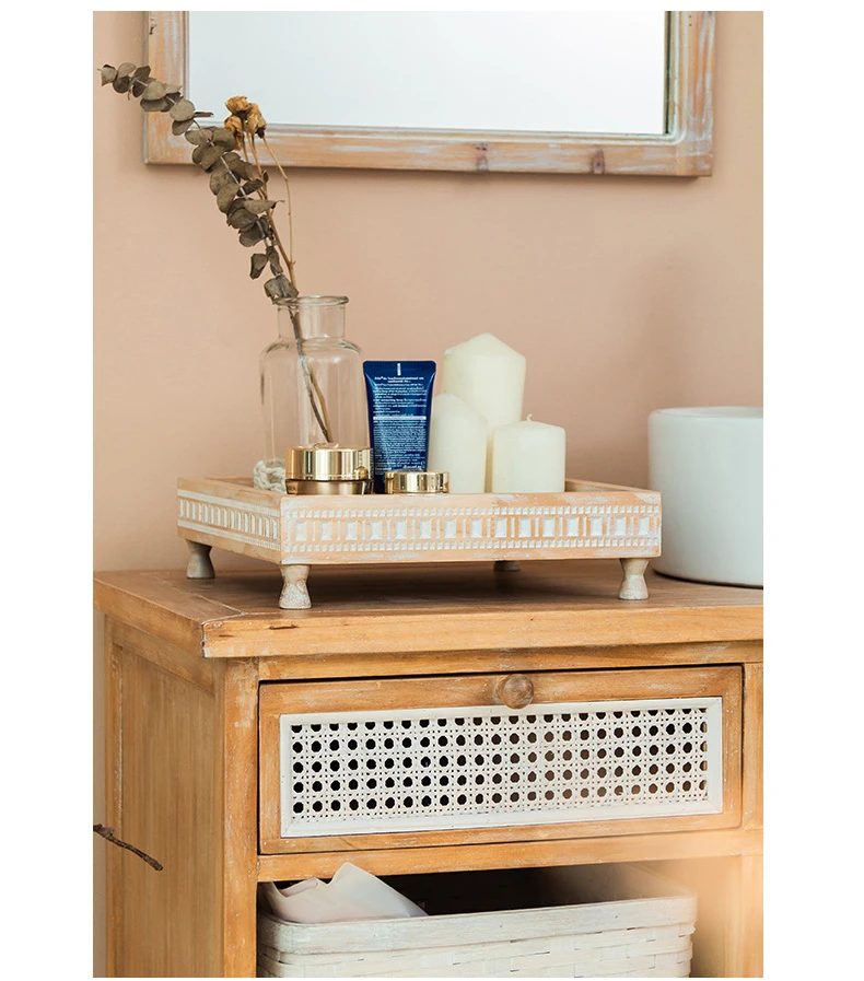 

Retro Carved Rectangular Wooden Decor Storage Tray Coffee Shop Bread Tray Cake Bakery Meal Tray Storage Tray Desktop Ornament