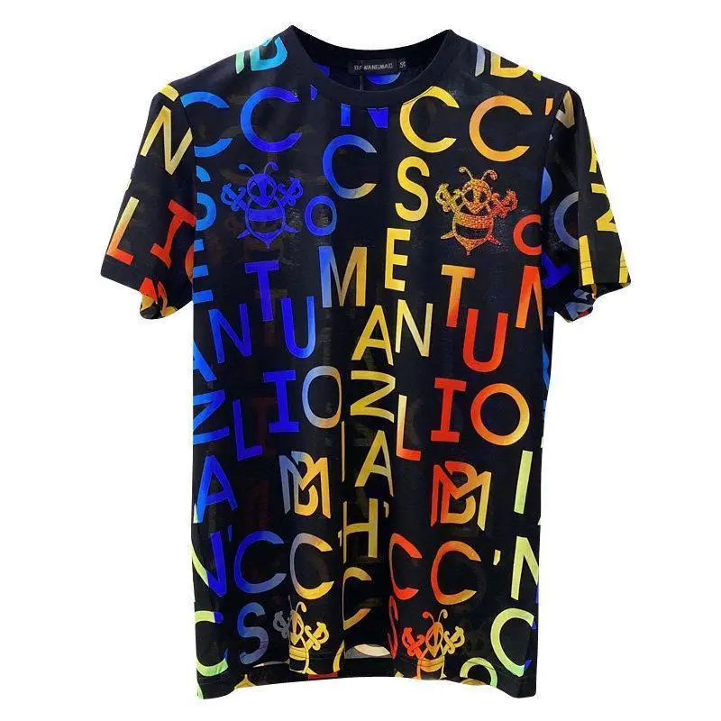 

2021 summer new European station short sleeve T-shirt men's personalized printing trend casual round neck breathable jacket tide
