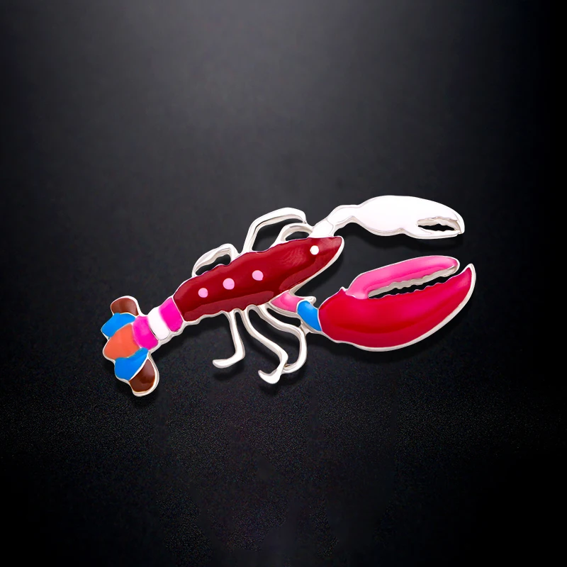 

Wuli&baby 4-color Enamel Lobster Brooches Women Unisex Lovely Sea Animal Brooch Pins Gifts