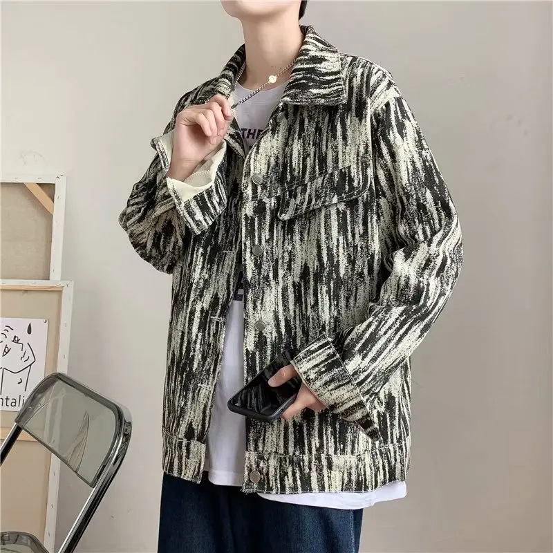 Джинсовые куртки Tie-dye мужская верхняя одежда в стиле Хай-стрит однобортная