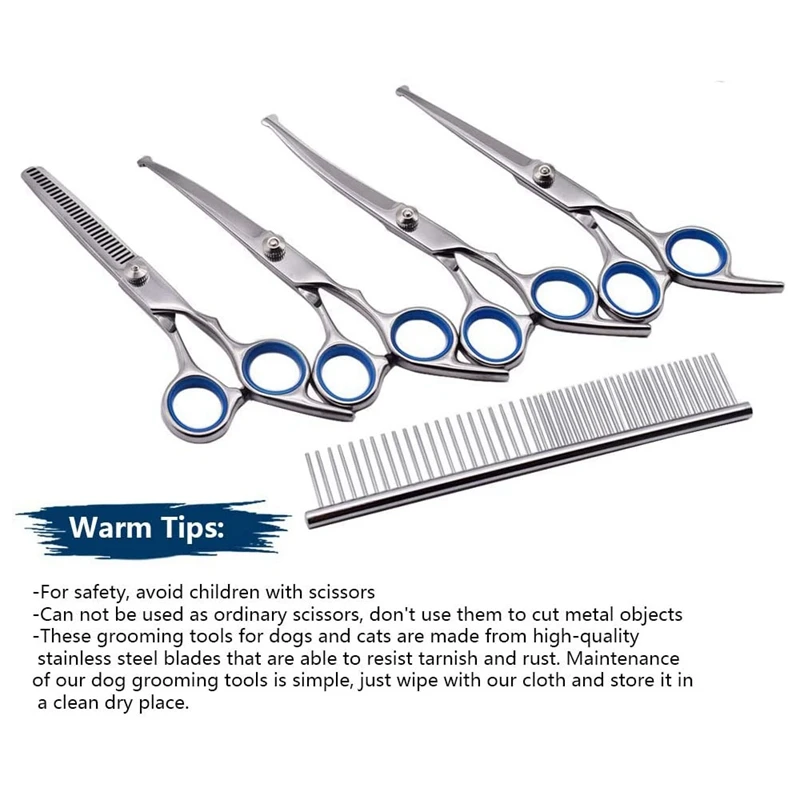 

3 Pack Dog Grooming Scissors Kit with Safety Round Tip Thinning Cutting Shears & 1set Dog Grooming Scissors CNIM Hot