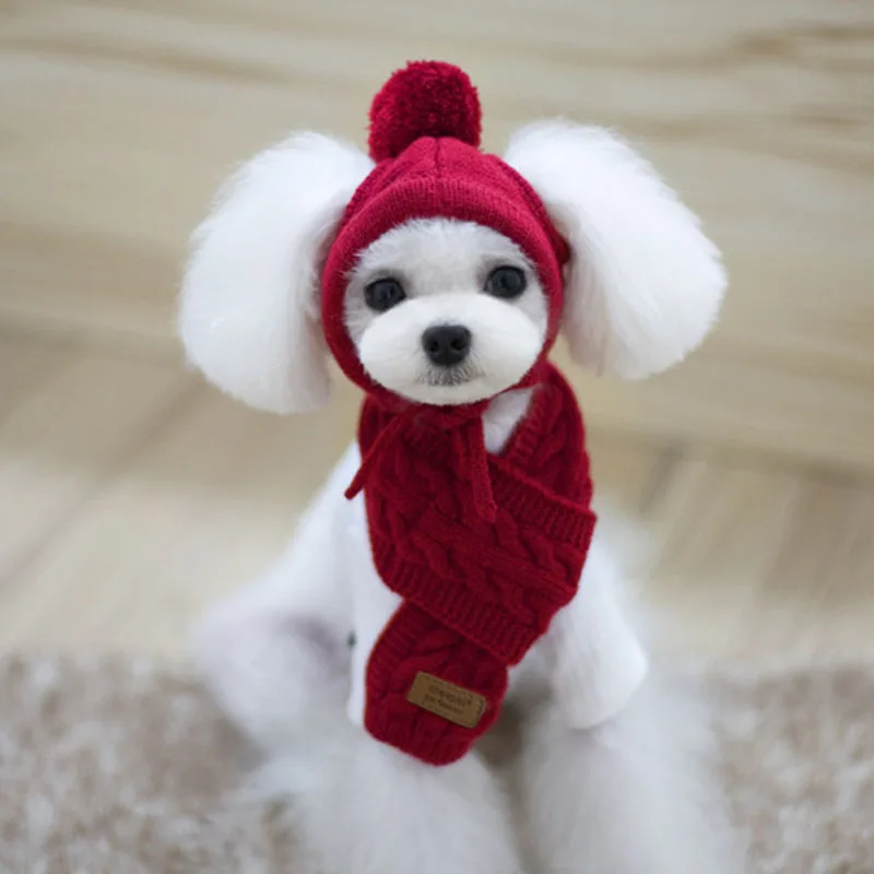 

Mini Winter Warm Knitted Pet Hat Scarf Set Dogs Hats Pets Products Funny Cosplay Pet Dog Cap For Chihuahua Puppy Accessories