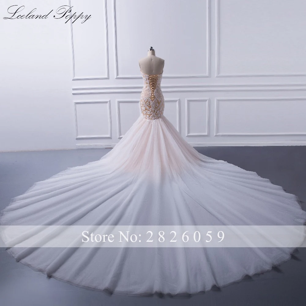 Lceland Poppy Women's Strapless Mermaid Tulle Wedding Dress Sleeveless Lace Appliques Natural Waist Cathedral Train Bridal Gowns | Свадьбы
