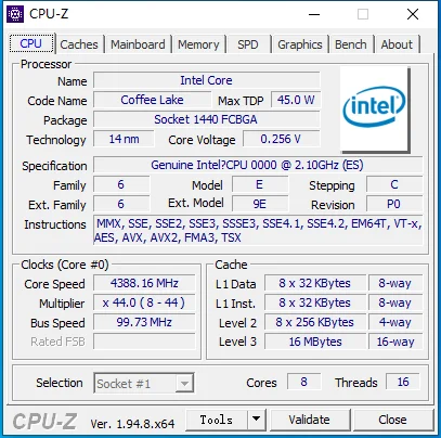 Процессор 9TH COFFEE LAKE QQLS ES 0000 модифицированный ЦП 2 1 ГГц 8C16T BGA в LGA 1151 справочная