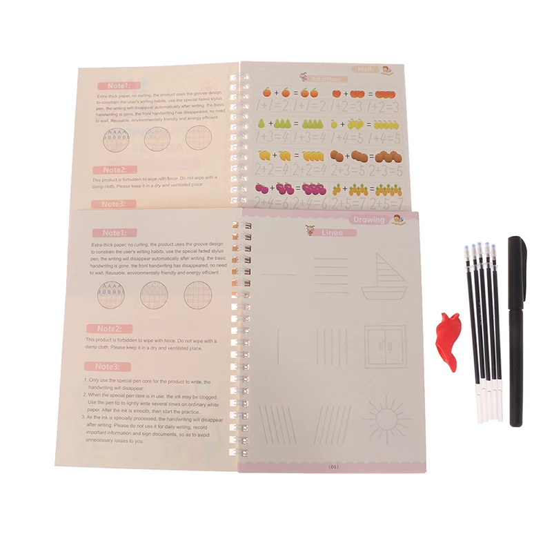 

4 Books Reusable Copybook For Calligraphy Learn Alphabet Painting Arithmetic Math Children Handwriting Practice Books Baby Toys
