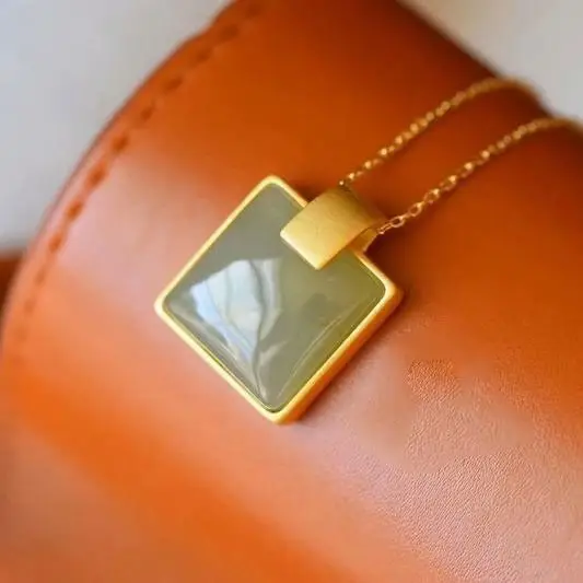 

New Lucky Pendant Necklace Pendant Natural Hetian Jade Gray Jade White Jade S925 Sterling Silver Inlaid Ancient Gold Craft Chain