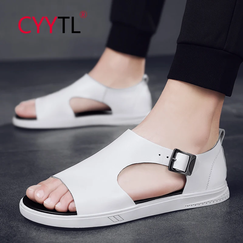 

CYYTL Men's Outdoor Leisure Business Sandals Beach Shoes Sports Open Toe Leather Slippers Breathable Casual Vietnam Flat Slides