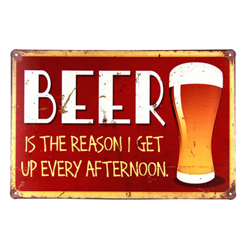 

Vintage sign BEER is the reason i get up every afternoon tin plate signs Garage shop cafe decor