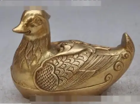 Элегантная старая S7064 Китайская народная бронзовая Медь животное мандарин утка