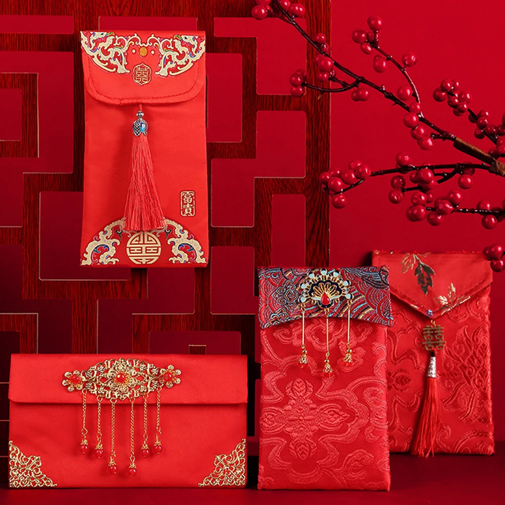 

Chinese New Year Brocade Red Envelope Embroidery Design Lucky Money Bag Hongbao Red Packet For Engagement Wedding
