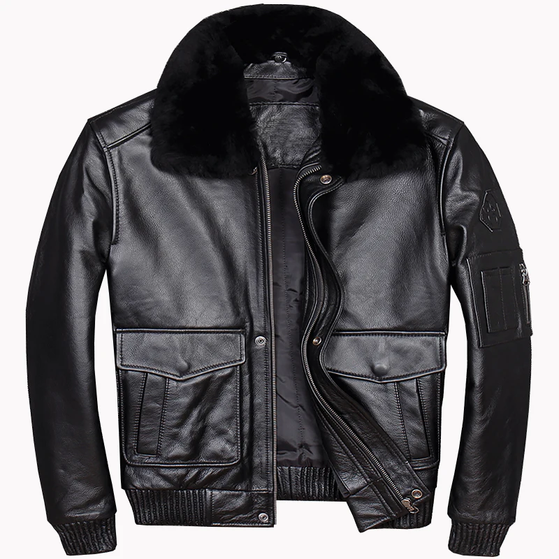 

2020 Air Force Genine Men Cowhide G1 Leather Coat Short Motorcycle Biker Winter Clothing Black Bomber Jacket