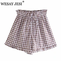 wesay jesi za womens clothes traf summer vintage shorts plaid bow sashes loose preppy style fashion high waisted short pants