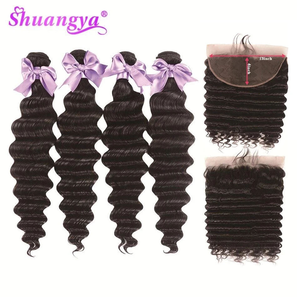 Шнурка с пряди бразильских волос глубокая волна фронтальной Shuangya волосы Remy