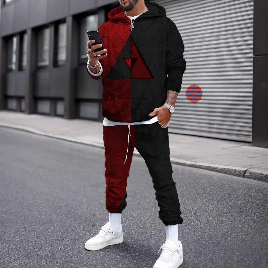 

Geometric abstract triangle elements, hoodie sets casual two-piece sets 3D printed sets Spring/fall, sports couples baseball