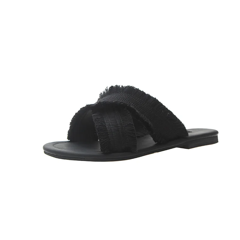 

Female Shoes Slippers Women Summer Lady Square heel Slides Fashion Low 2021 Flat Girl Block Luxury Hoof Heels Basic Rubber Fabri