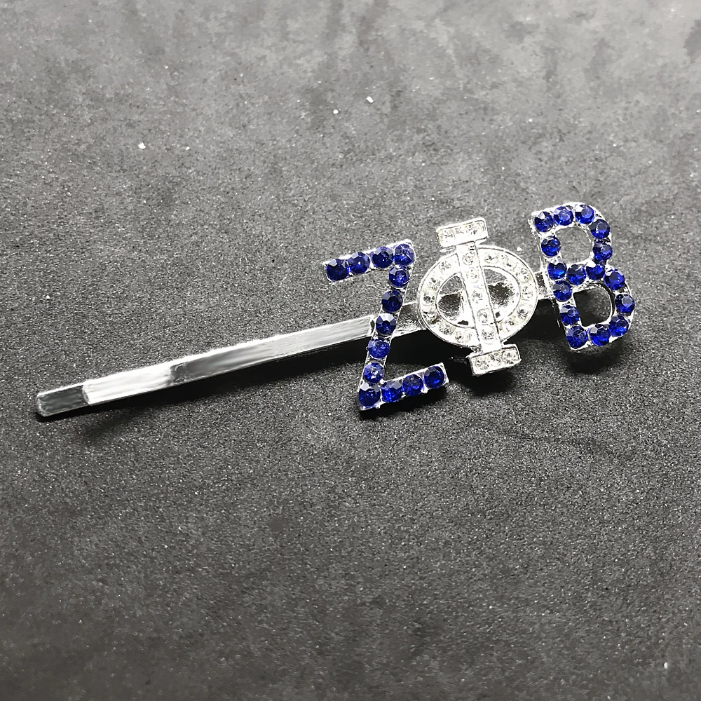 Инкрустированная металлическая заколка для волос с этикеткой греческой буквы ZPB