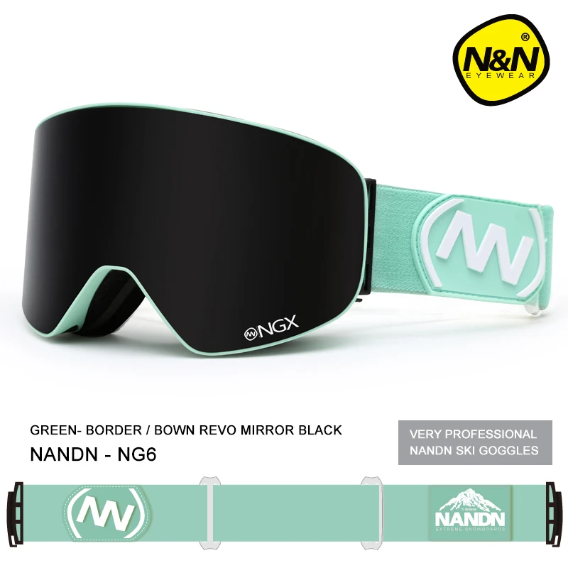 Зимние профессиональные очки для катания на лыжах NANDN с двойным линзами против запотевания и защитой от УФ-лучей, подходят для катания на сноуборде, мотокросса. 10 цветов. Модель NG6.