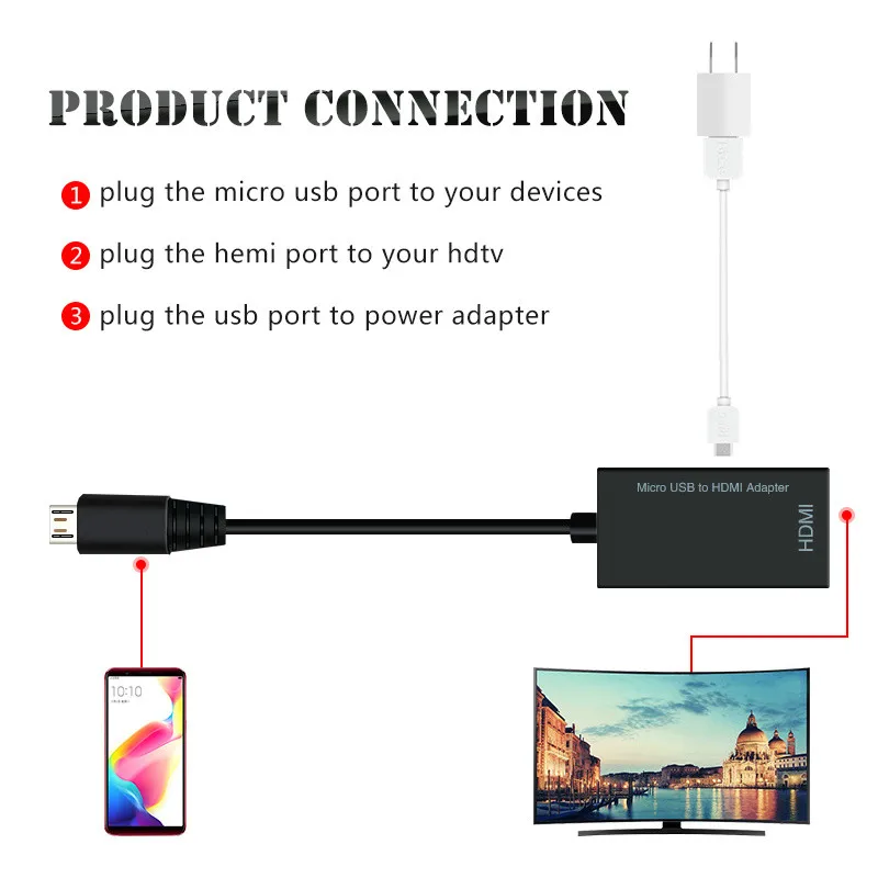 Micro USB мужчина к совместимому с HDMI переходник внутренней резьбой 1080P для телефонов
