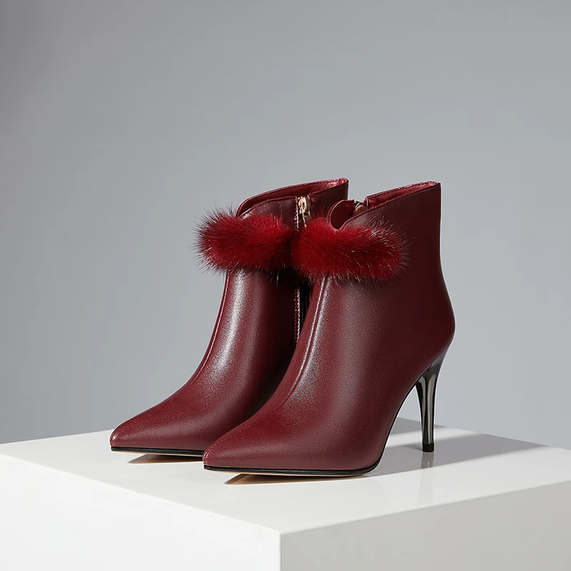 

Genuine Leather Women Ankle Boots Autumn Winter Warm High Heels Shoes Woman Pointed Toe Elegant Office Pumps