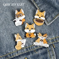cute doctor fox enamel lapel pins like reading coffee brooches badges fashion cartoon pins gifts for friend jewelry wholesale