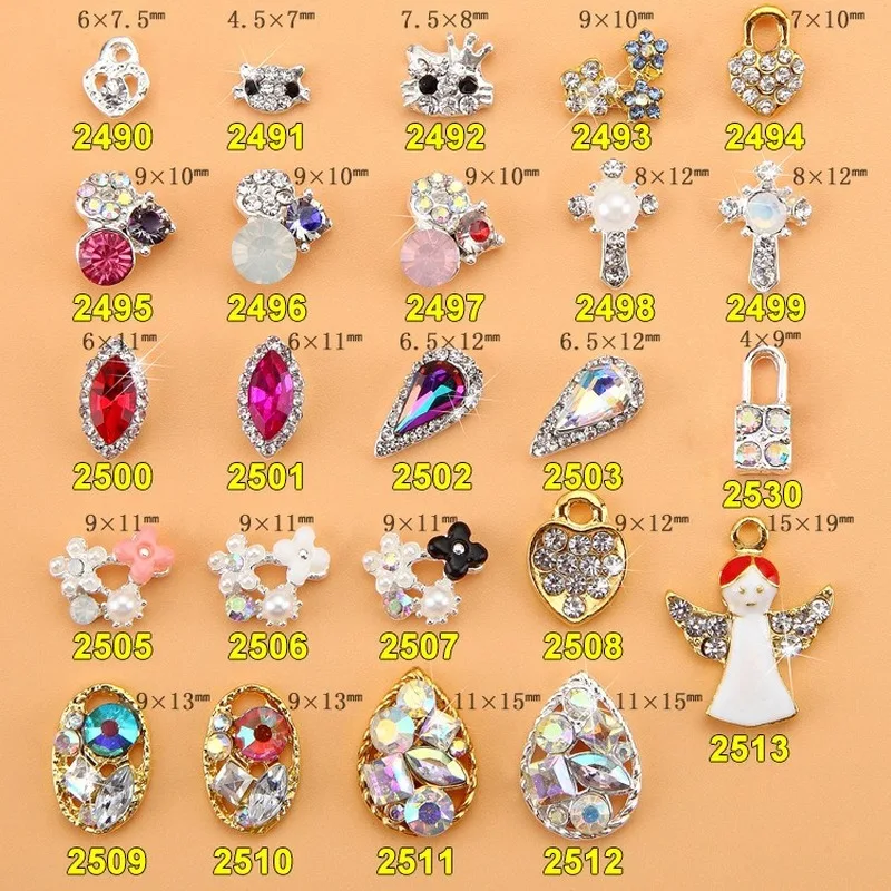 

10pcs/lot High Quality Super Flash Cat Horse Eye Flower Gem Love Lock Series Alloy Rhinestone DIY Nail Art Jewelry Decoration