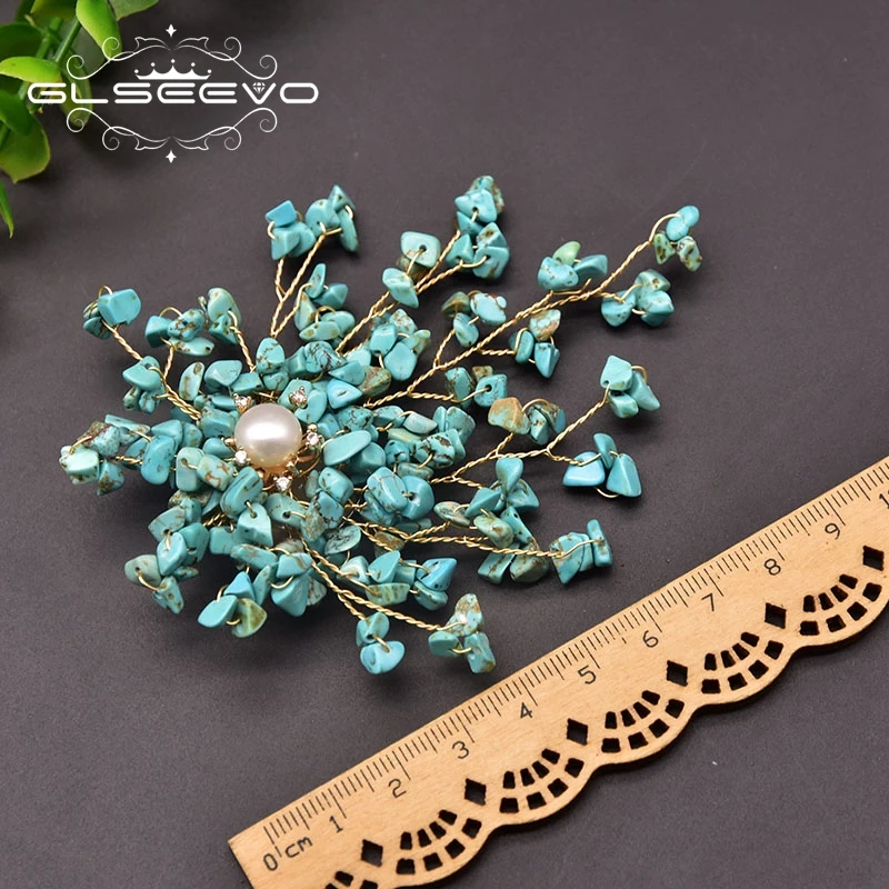 

GLSEEVO High Quality Vintage Gold Brooch Pins For Women Wedding Natural Green Stone Leaves Style Jewelry Accessories GO0381