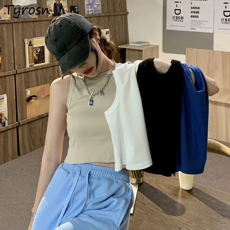 

Women Solid Tanks Skinny Gym Girls Hot Crop Tops Camisoles Fashionable Chic Hipsters Hip Hop Vintage All-match Ulzzang Leisure